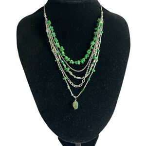 Free People Aurelia Jade Green Stone Silver Tone And Charms Layered Necklace